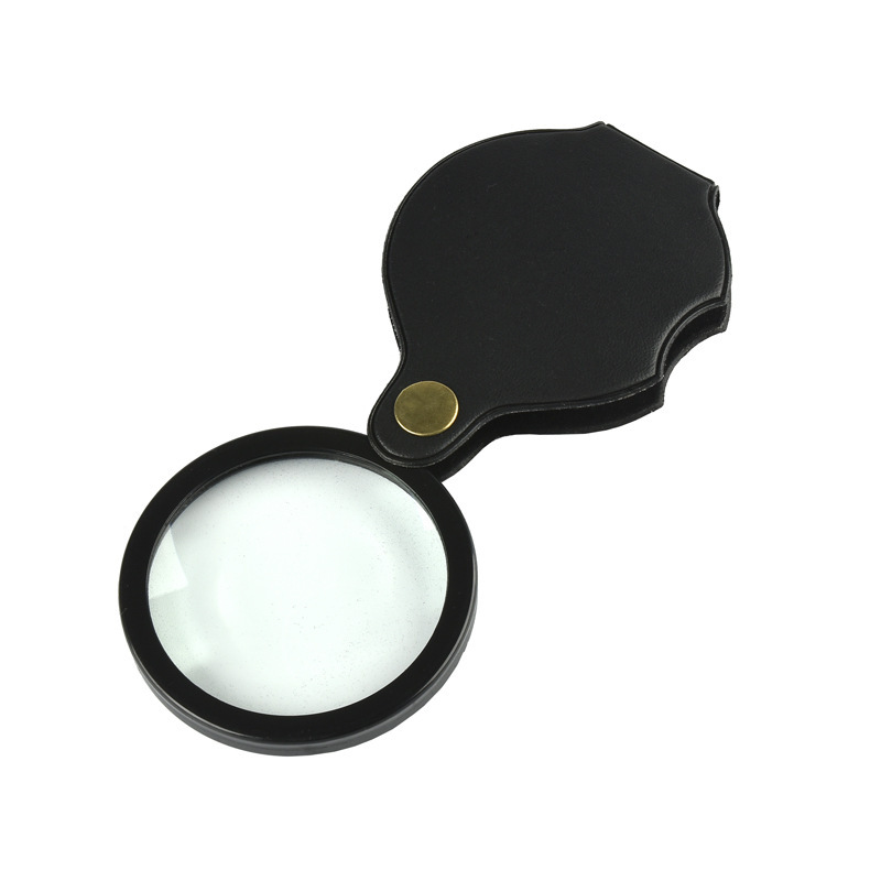 New large-diameter hand-held magnifying glass with leather case, 10x high-definition live handle magnifying glass, pocket portable magnifying glass Item Picture