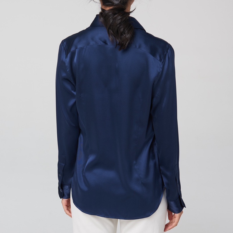 Mulberry silk and real silk shirt for women, Spring and Autumn 2025 professional attire, color-blocking long-sleeved shirt for commuting, figure-hugging, square-neck cardigan details Picture