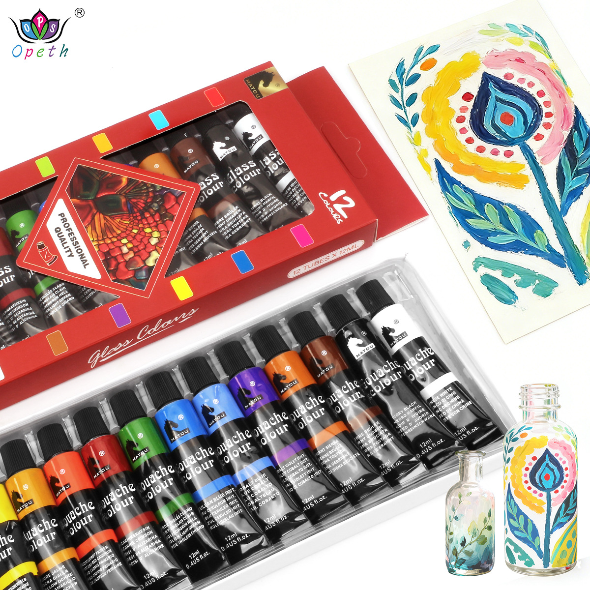 Cross-border manufacturer wholesale 12ml pigments, watercolors, gouaches, acrylic paints, oil paints, glass paints, and 12-color textile paints details Picture