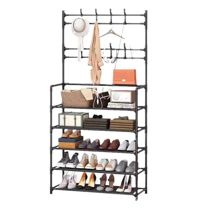 Floor-standing integrated shoe and hat rack, multi-layer simple shoe rack, living room hanging bag rack, shoe rack, door storage rack Item Picture