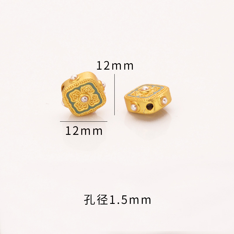 强保色沙金配件diy饰品古法金珐琅宋韵四合如意隔珠手链手绳配珠产品图
