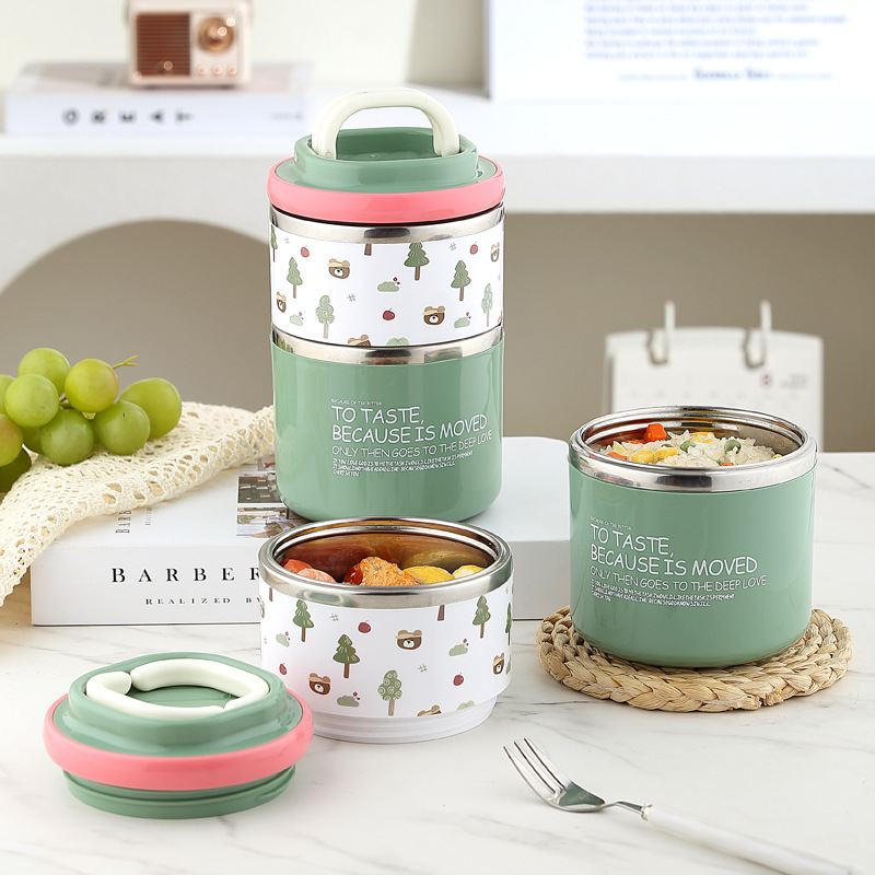 Macaron-colored portable hand-held stainless steel mini two-layer insulated lunch box, sealed portable and cute student lunch box Macaron-colored portable hand-held stainless steel mini two-layer insulated lunch box, sealed portable and cute student lunch box