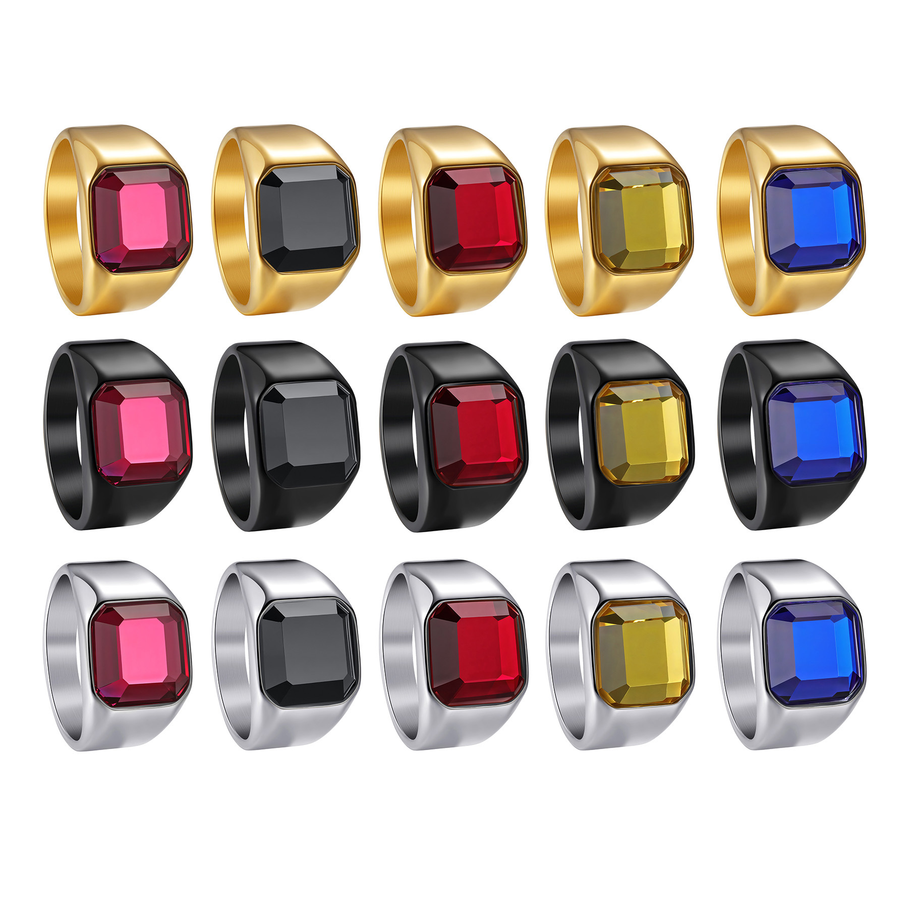 Cross-border new titanium steel jewelry inlaid with multi-color gemstones and cast rings, European and American trendy men's wedding rings