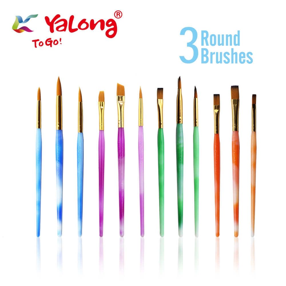 Yalong colored painting brushes, semi-transparent art paint brushes, 3 pieces plastic handle wool brushes Application Scenario