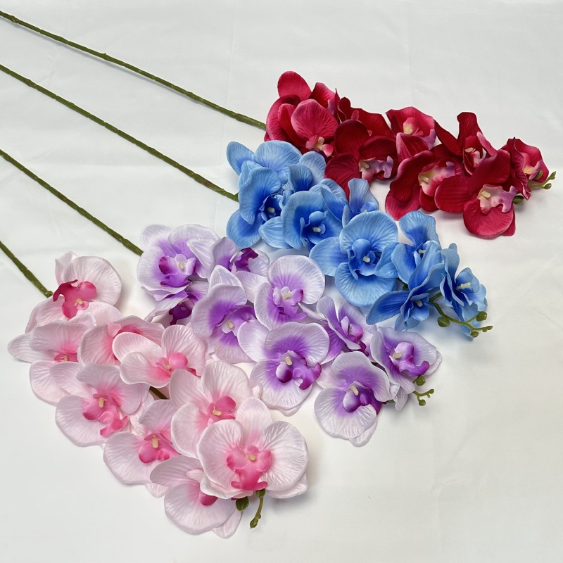 仿真蝴蝶兰9头大兰花仿真花婚礼拍摄家居装饰蓝色假花绢花批发