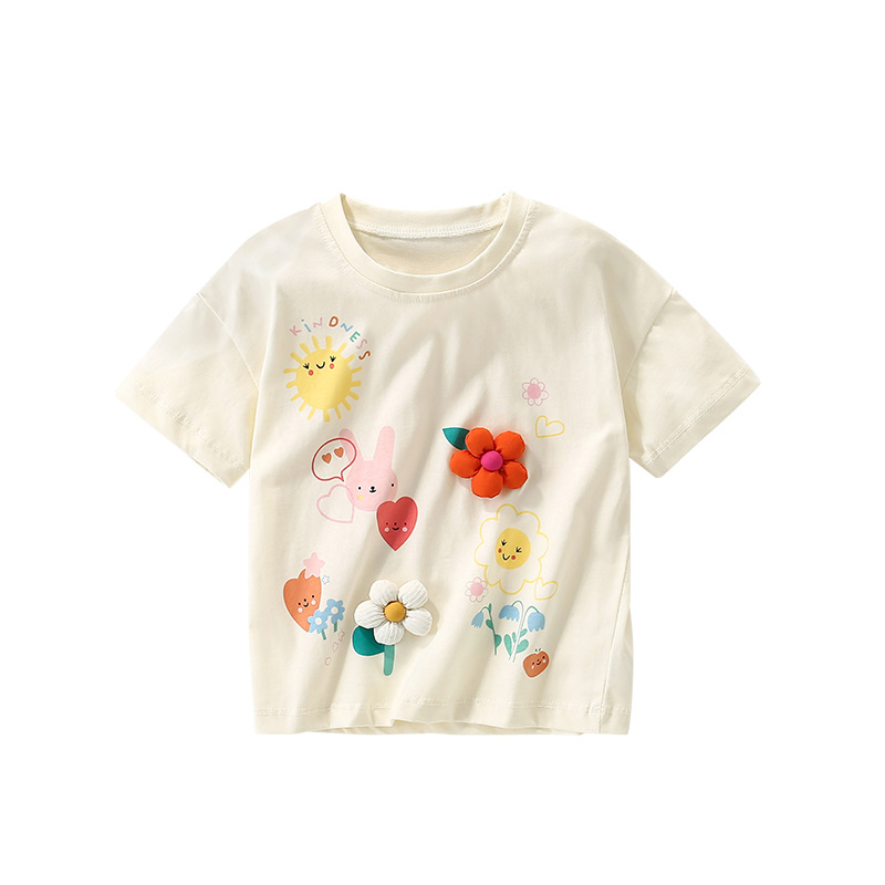 malwee's new summer collection of stylish European and American children's round-neck short-sleeved casual T-shirts for cute little girls Item Picture