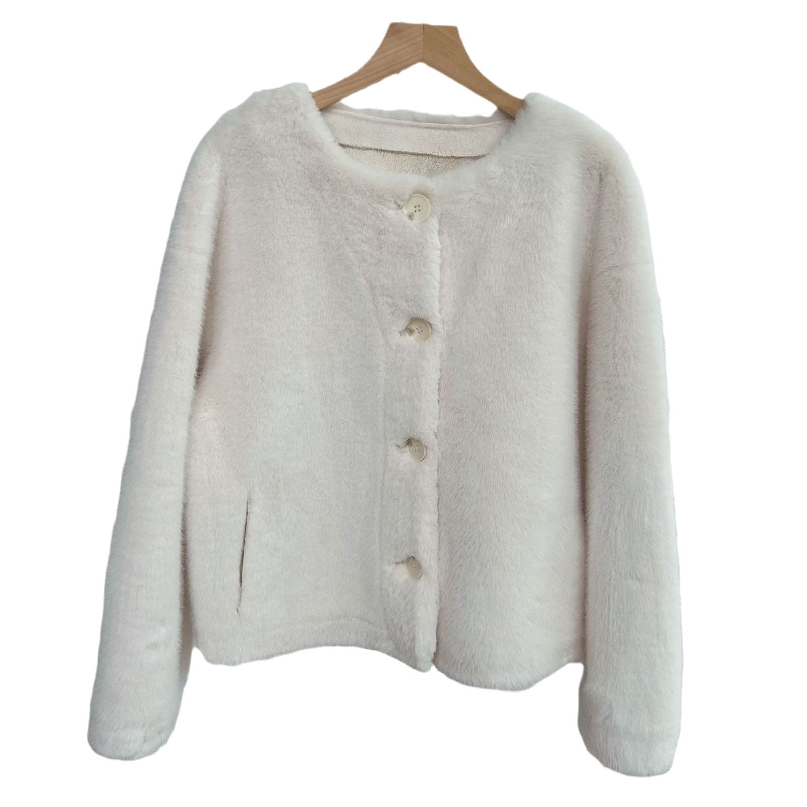 秋冬短款貂仿皮草外套女2025小个子丹麦气质新款名媛海宁貂皮大衣白底实物图