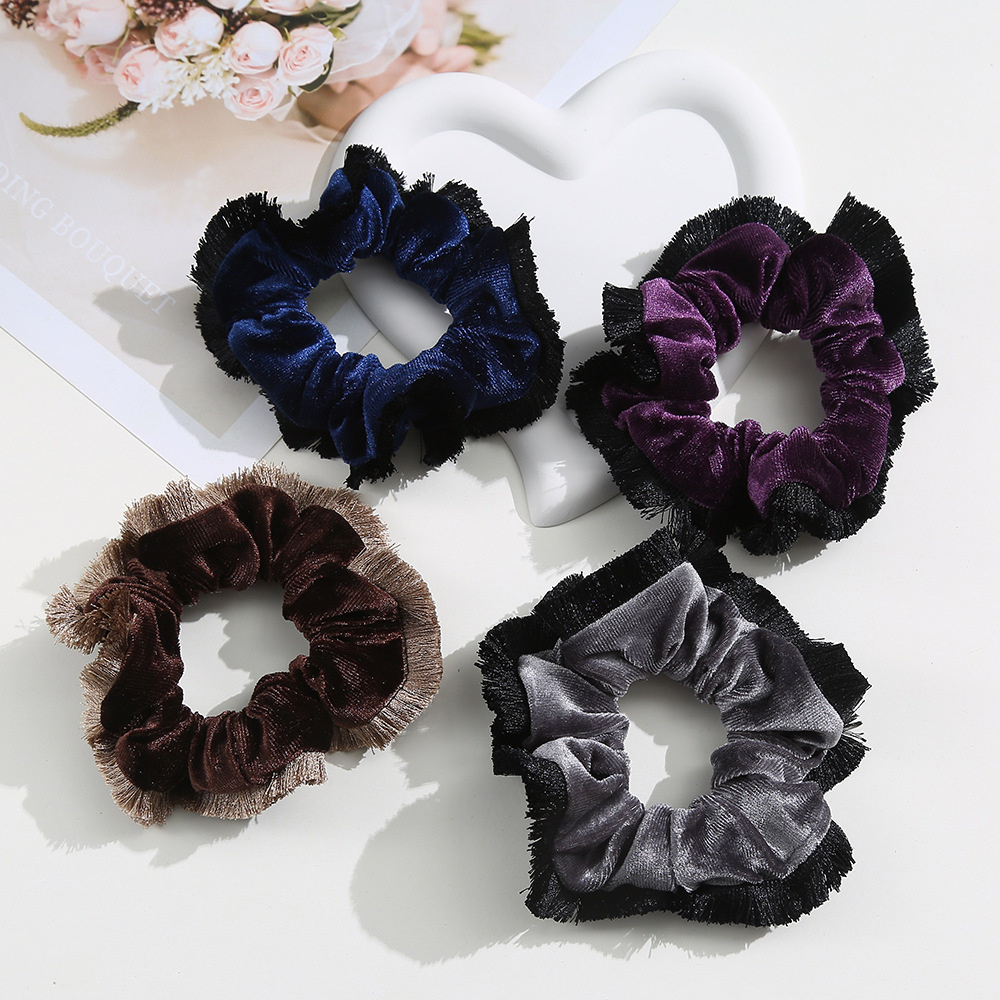 Cross-border colored velvet hair band, mom's large intestine band, retro classic hair band, headwear, tassel fringe, hair band wholesale