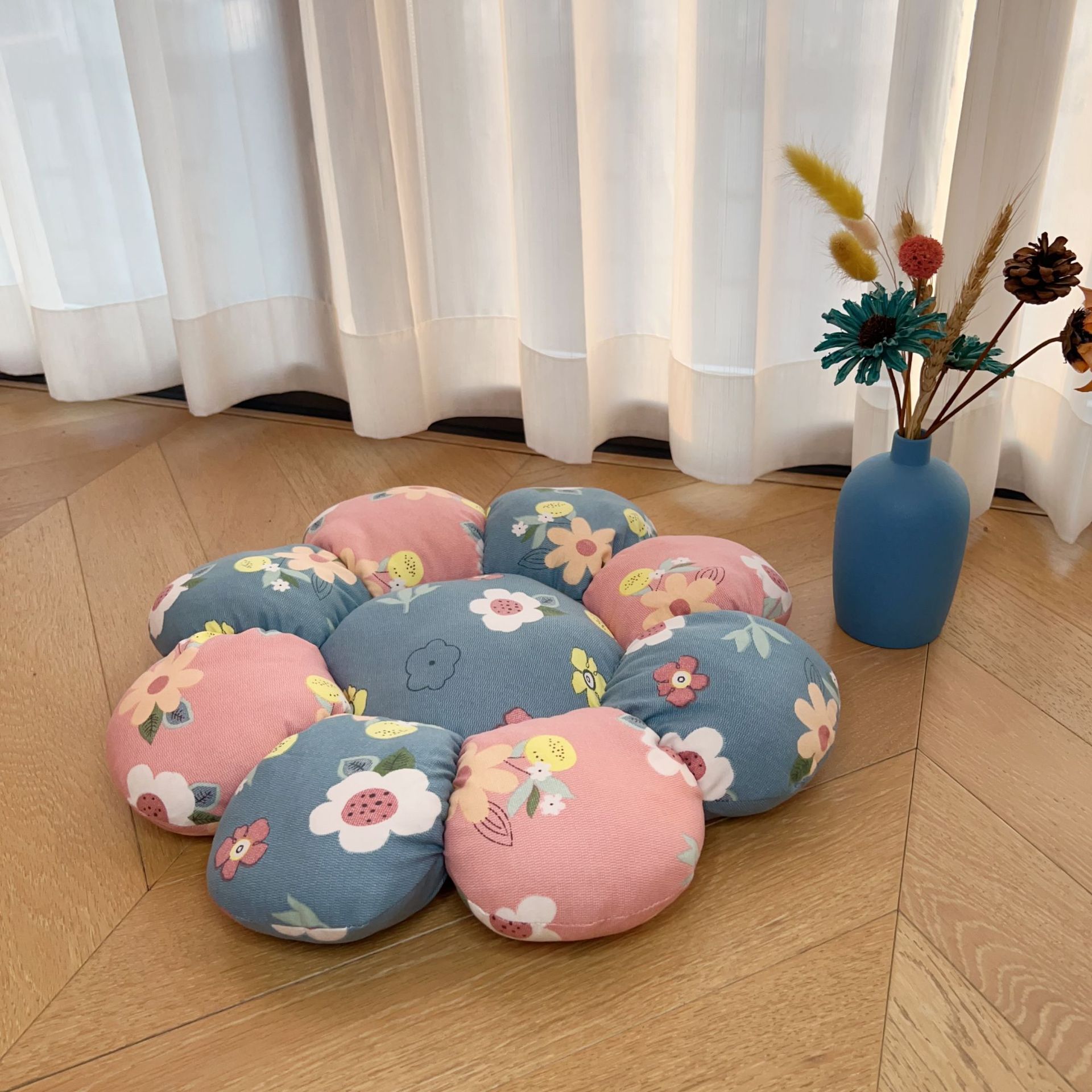 Country-style flower cushion cushions, double-layer gauze cotton seat cushions, tatami sofa cushions, chair cushions, backrests, office chairs Specification image