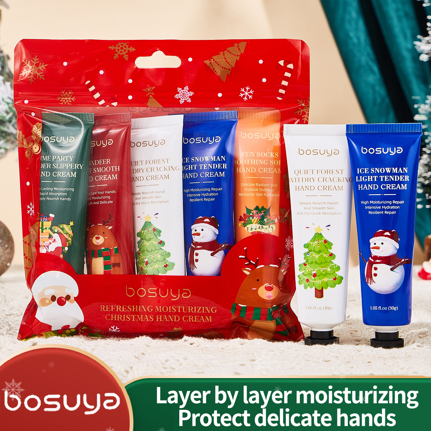【跨境专供】bosuya圣诞护手霜滋润保湿补水秋冬防干裂护手霜批发