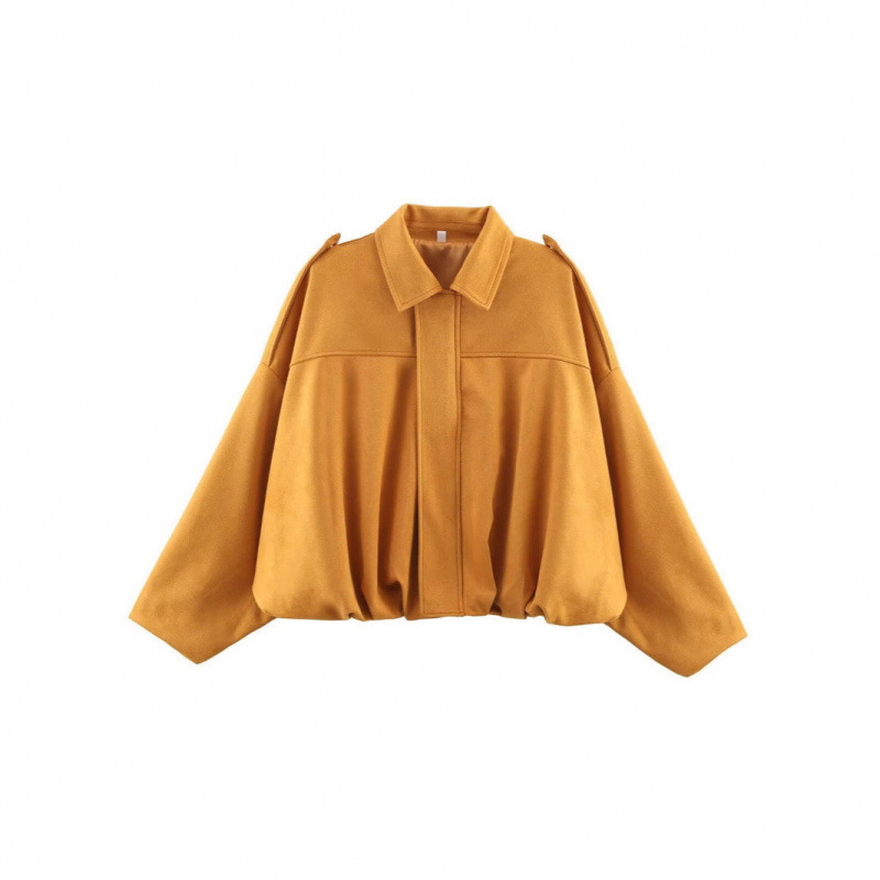 Amazon European and American Women's Clothing 2025 Spring and Autumn Suede textured lapel zipper button pilot jacket details Picture