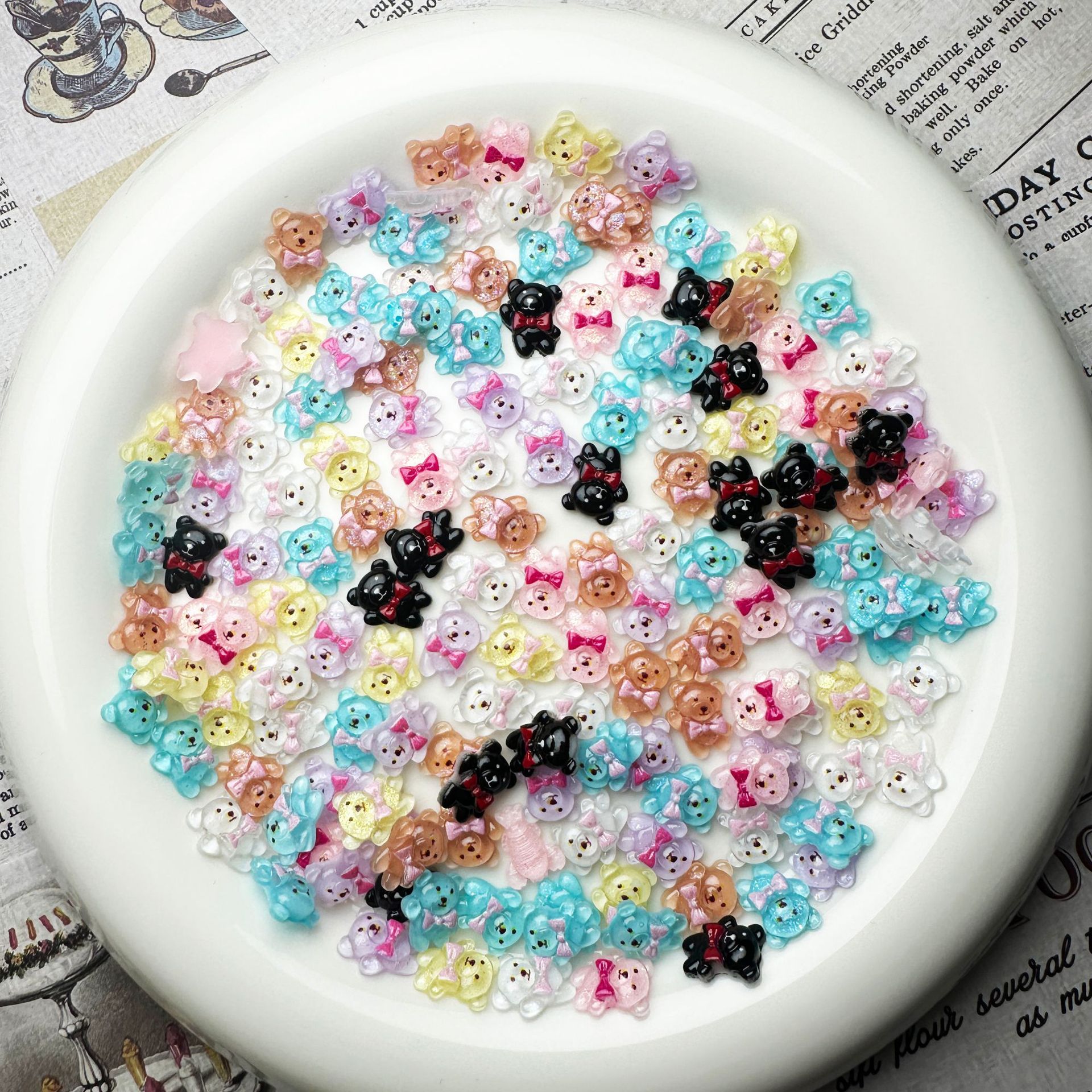 新款圣诞美甲饰品小熊透明树脂奶呼软萌甜美可爱少女卡通美甲配饰