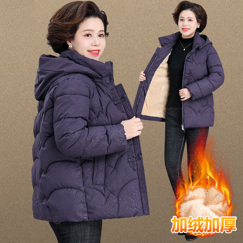 中年妈妈冬季加绒加厚棉衣外套50岁60中老年女士冬装奶奶棉袄大码图