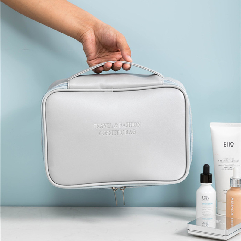 Cosmetic bag, women's PU leather waterproof large-capacity travel ins-style toiletry bag, cosmetic storage bag, can be designed with LOGO Specification image