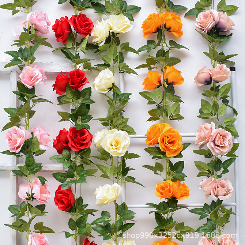 仿真玫瑰花藤条壁挂假花藤水管道空调管室内客厅装饰吊顶藤蔓植物产品图