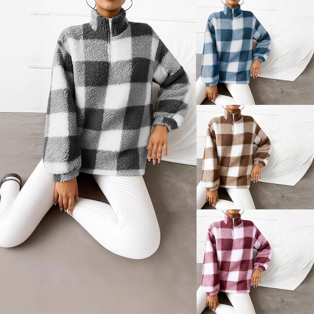 A new type of women's casual stand-up collar, zipper, long-sleeved pullover and multi-color plush sweatshirt for cross-border trade in 2025 full figure
