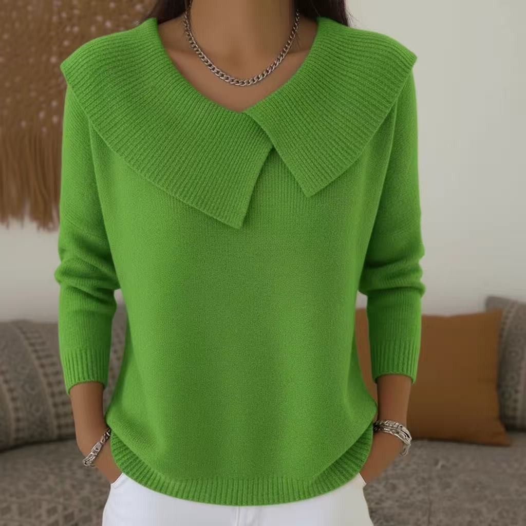 Korean-style retro and playful 2025, fashionable and slimming lapel sweater, versatile knitted, laid-back and elegant for women Item Picture