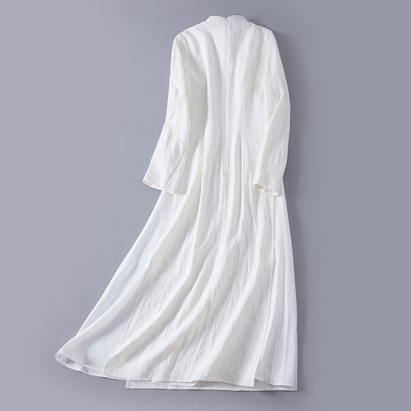 Autumn and winter Chinese-style tea-wearing women's all-cotton jacquard embroidery modified ao dai cheongsam slimming dress details Picture