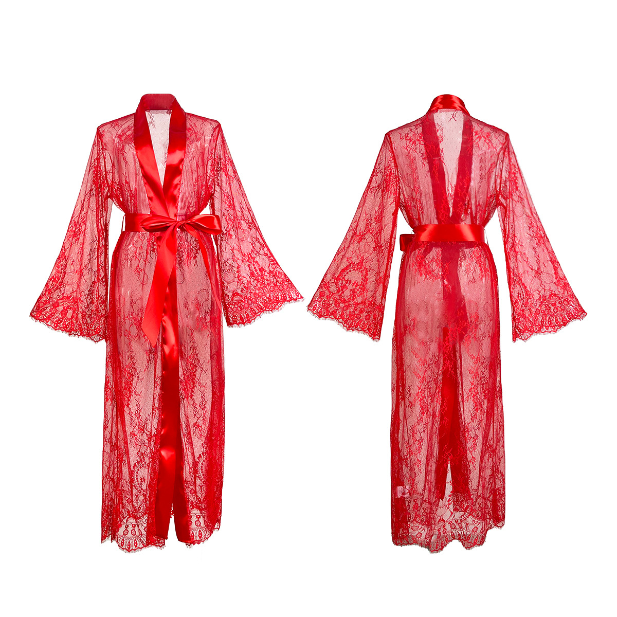 Sexy lace multi-color see-through mesh bathrobe with large flared sleeves and LACES, long bathrobe and home wear, 677 Item Picture