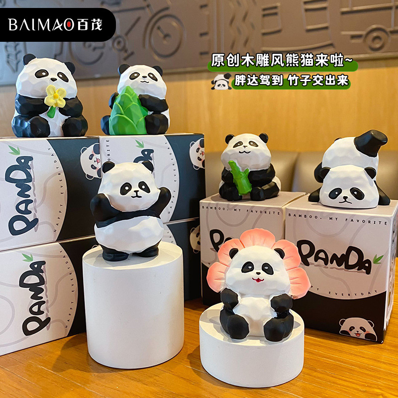 Baimao Original resin wood carving style panda ornaments, creative and exquisite panda flower home desktop decoration and display Application Scenario