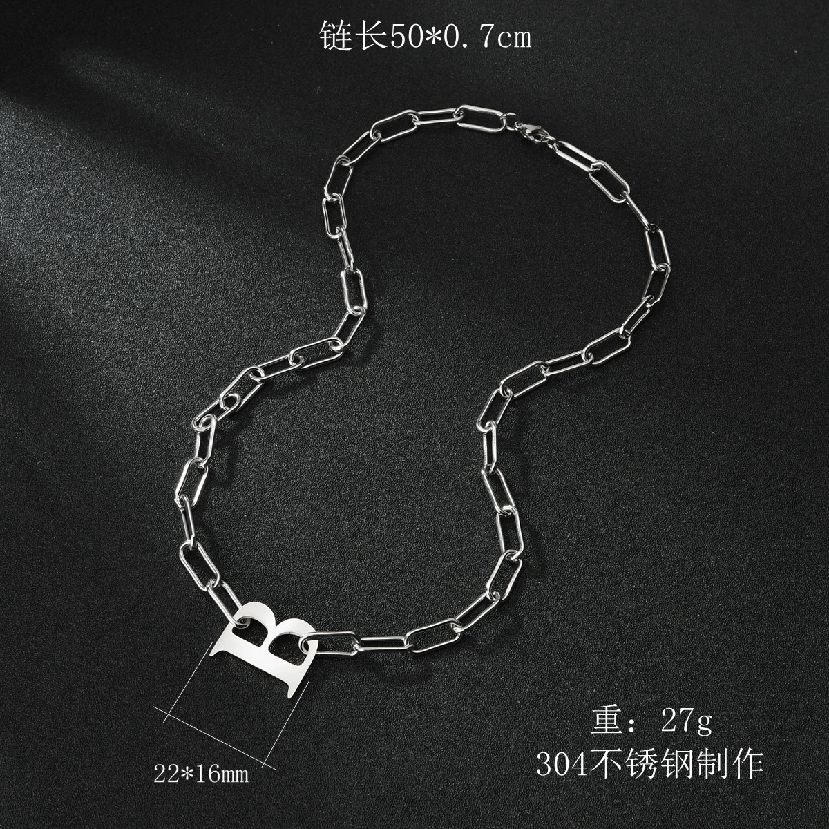 跨境流行饰品 不锈钢B字嘻哈hiphop项链 工厂批发潮流新品吊坠