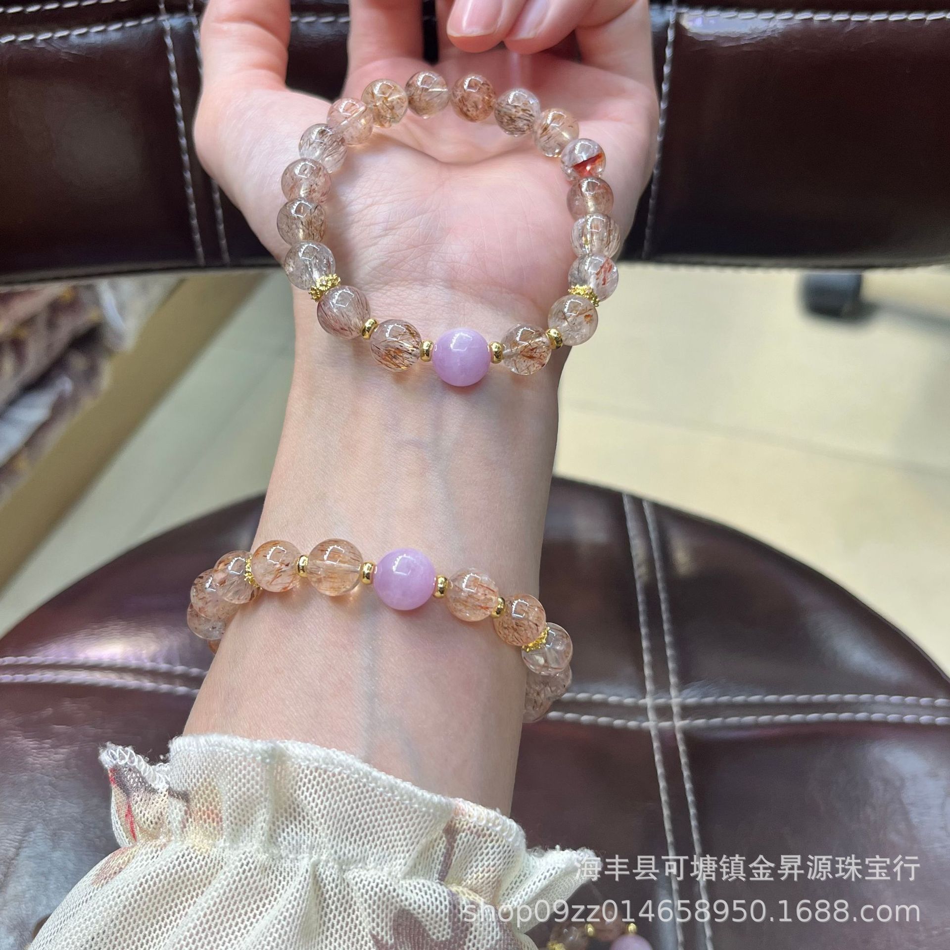 天然黑金超七圆珠手链搭紫锂辉单珠水晶手串时尚百搭厂家直销直播