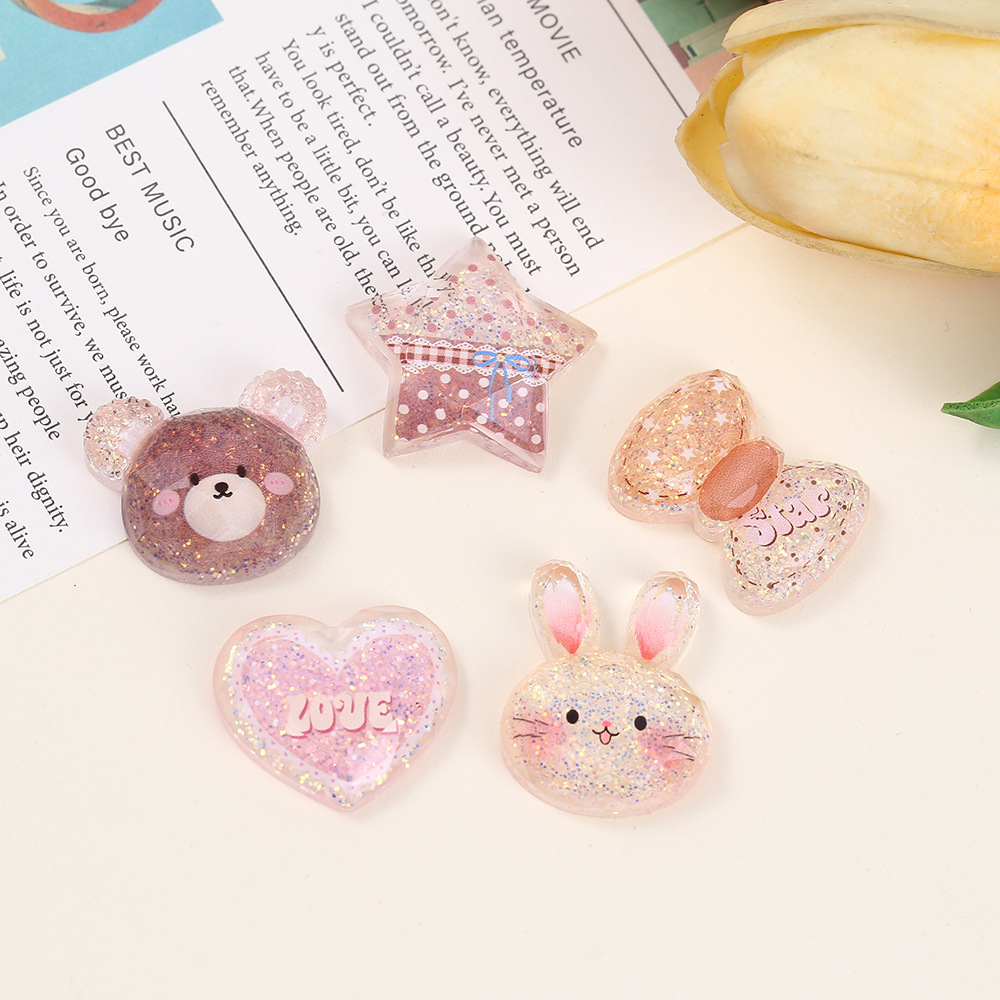 闪粉蝴蝶结小兔环氧树脂AB胶配件diy奶油胶饰品配件儿童发绳贴片装饰材料饰品配件手工