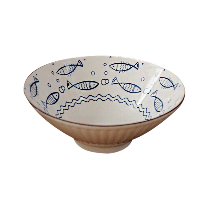 日式陶瓷拉面碗家用8寸大碗喇叭碗水果斗笠碗拉面条碗泡面碗店铺白底实物图