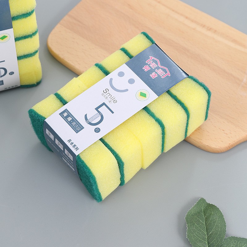5-piece dishwashing sponge, scouring pad, square double-sided decontamination sponge, scrub, pot and dish high-density sponge block