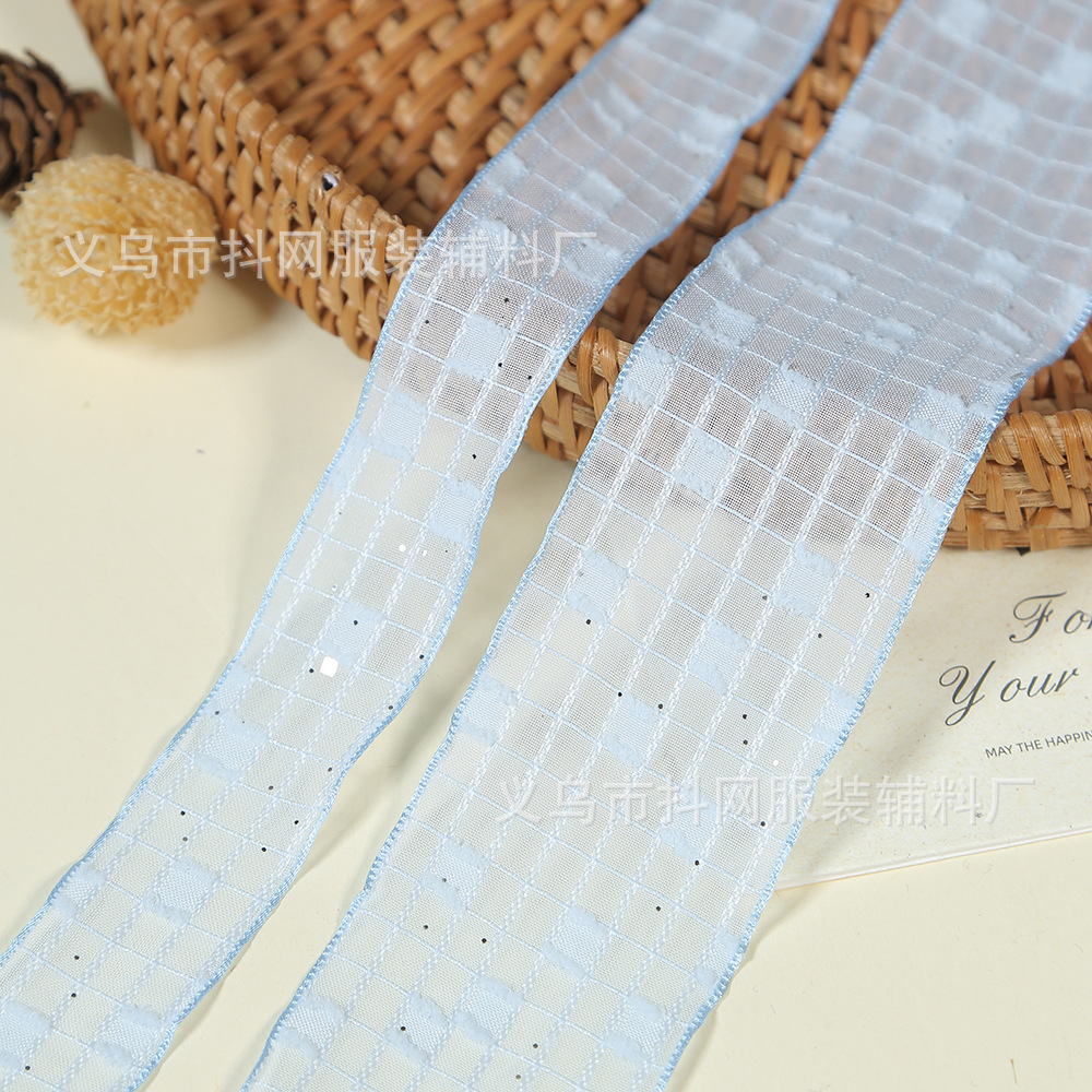 5cm sequined checkered chiffon tape, gift packaging ribbon, flower bouquet packaging ribbon, webbing, clothing accessories Specification image