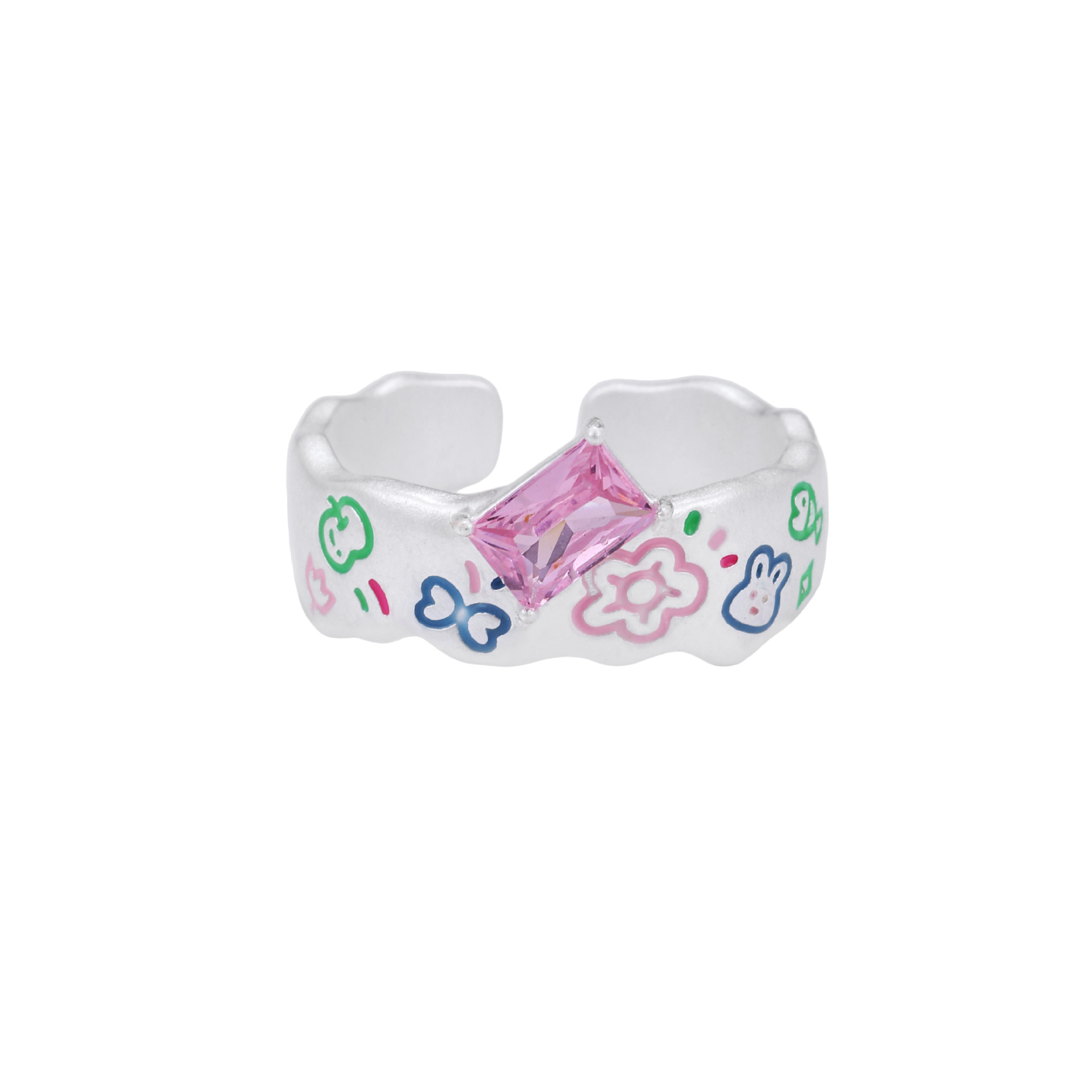 Dopamine colored ring for women, simple and versatile, elegant open ring, sweet, spicy, cute and niche cartoon index finger ring Item Picture