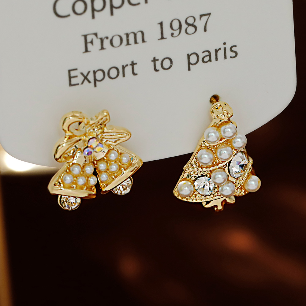 Hyacinth925 Silver Needle Christmas Earrings, light luxury commuter Christmas tree bell earrings, autumn and winter style, light luxury and high-end stud earrings details Picture