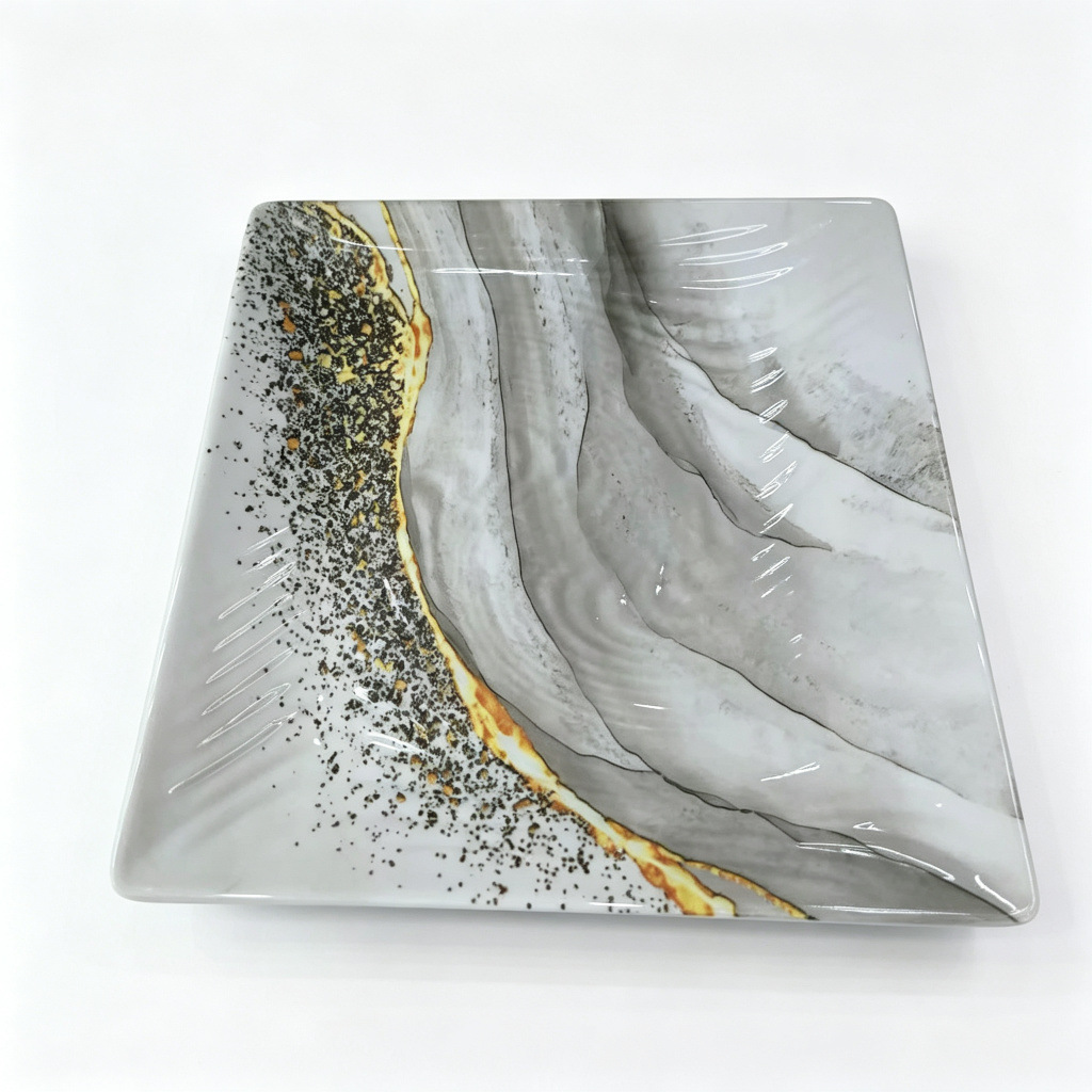 Direct sales from the foreign trade manufacturer of grayish-white marble-patterned dinner plates in commercial stock. Durable and wear-resistant round melamine products details Picture
