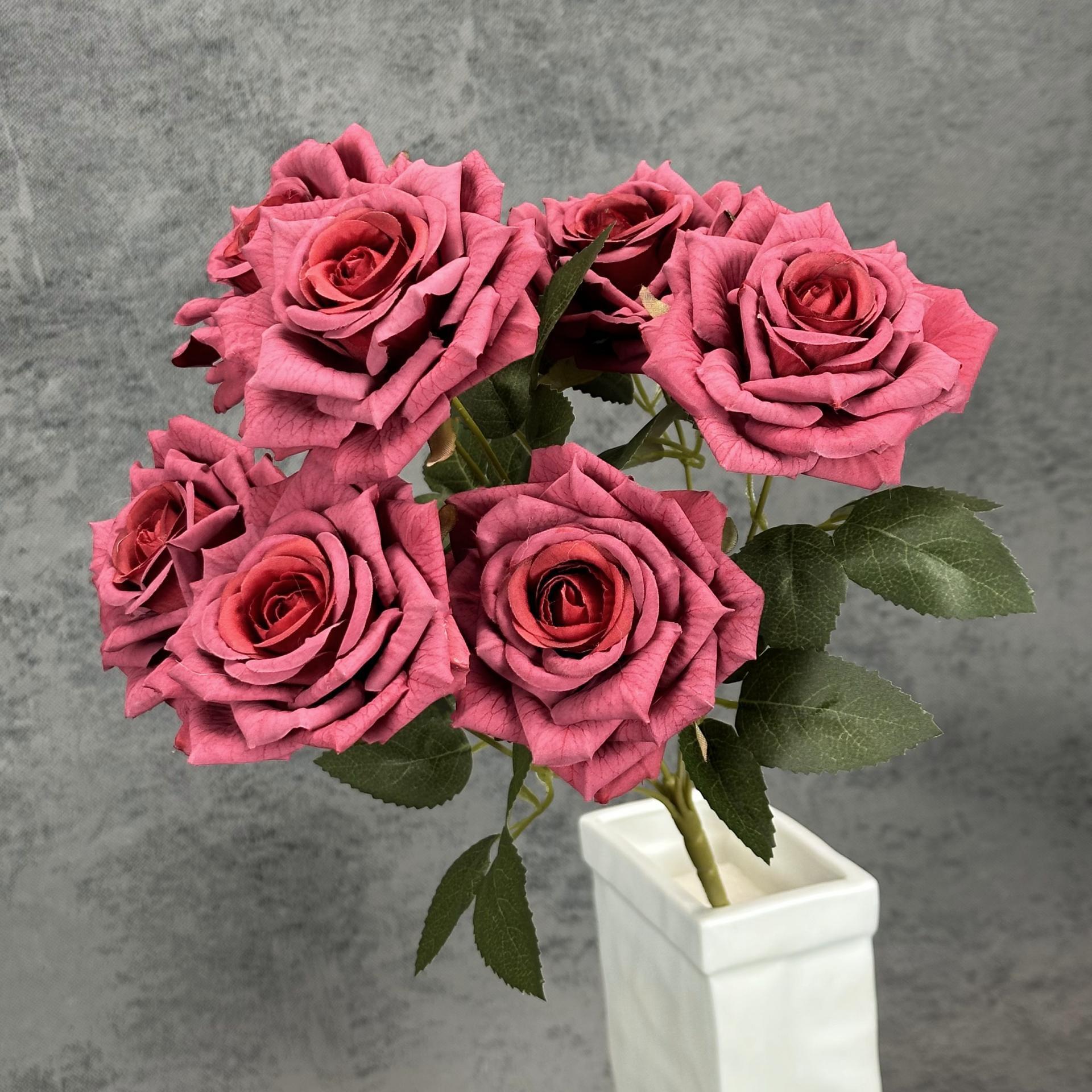 把束7头涂层钻石玫瑰仿真花婚礼家居装饰布置高级感假花摆件批发