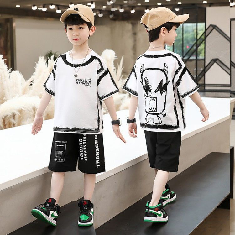 Boys' short-sleeved summer pure cotton 2026 new children's clothing, summer fashion, internet-famous, street-blowing half-sleeved top for big boys Specification image