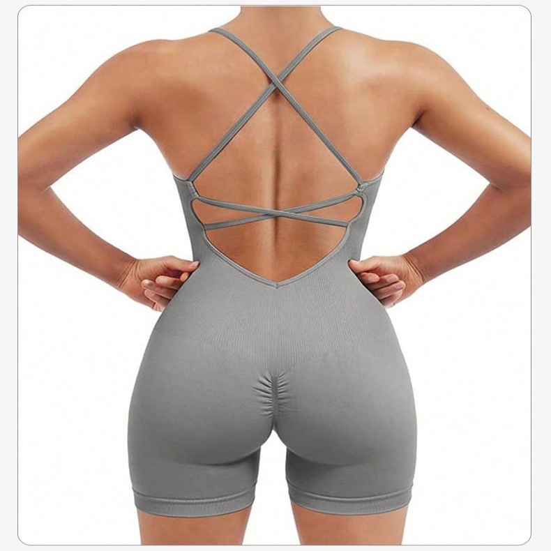 Cross-border European and American seamless sexy peach-butt one-piece suit, fitness wear, no embarrassing lines, sports beautiful back one-piece yoga wear Item Picture