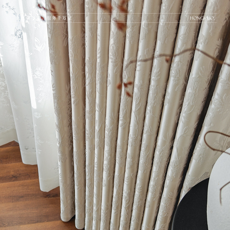 红阔「远枝」白月光锻面底双面雪尼尔提花窗帘 高档轻奢法式窗帘细节图