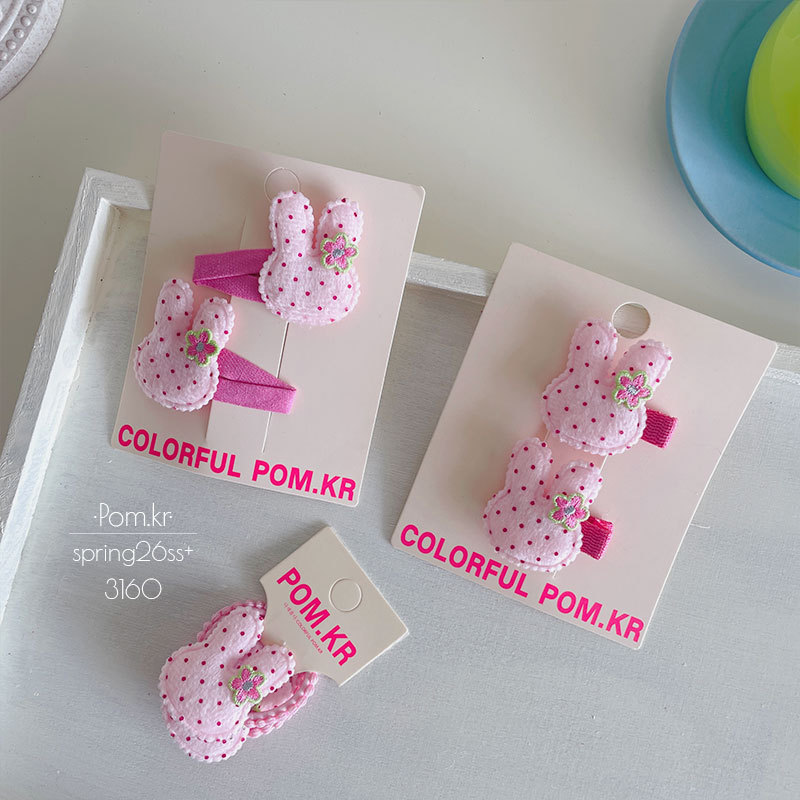 New sweet pink polka dot rabbit hair clips, all-inclusive children's side fringe clips, baby pair elastic hair bands details Picture