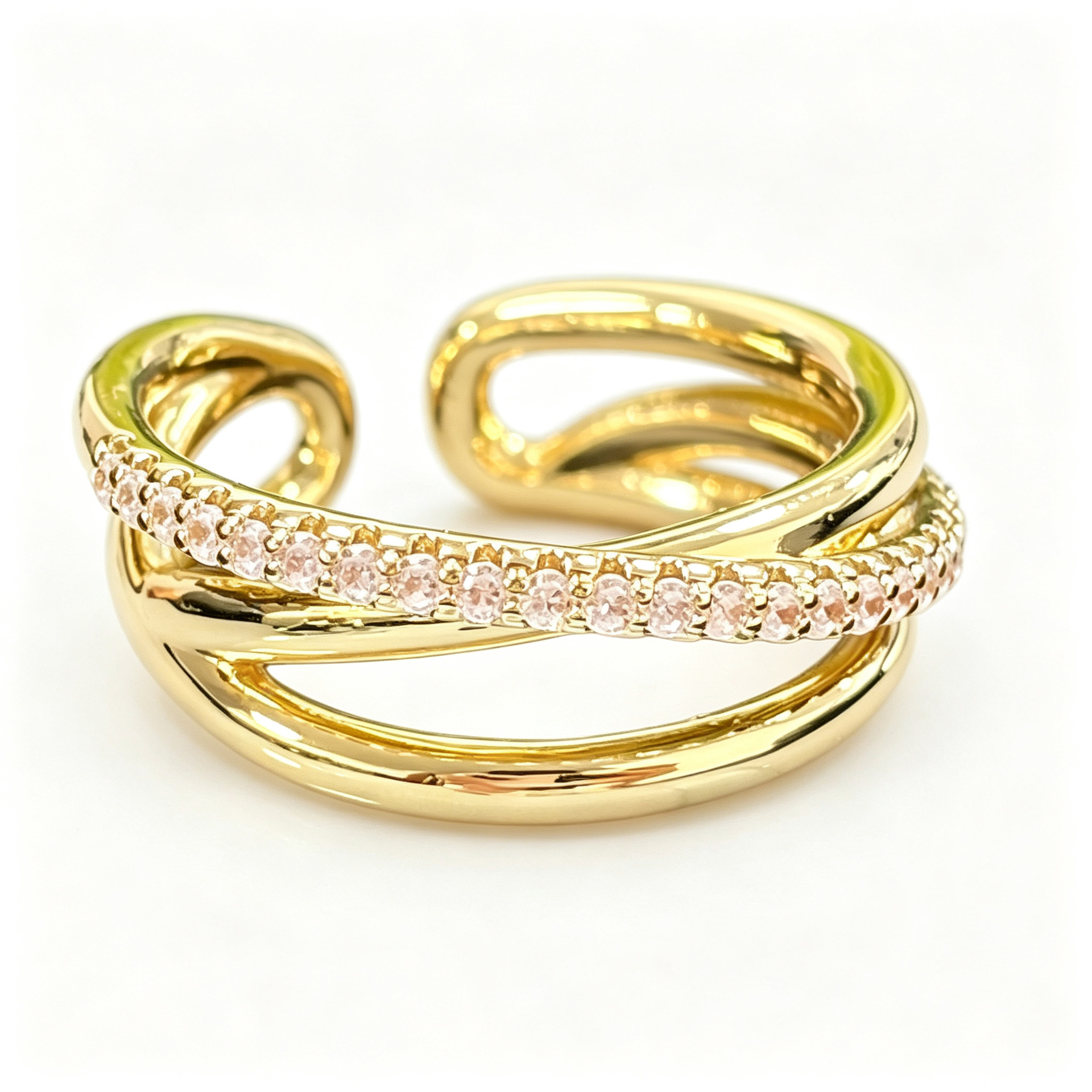 European and American three-ring, diamond-encrusted open ring, layer-worn plain ring, a niche and high-end cross-border accessory, Amazon Ring Item Picture