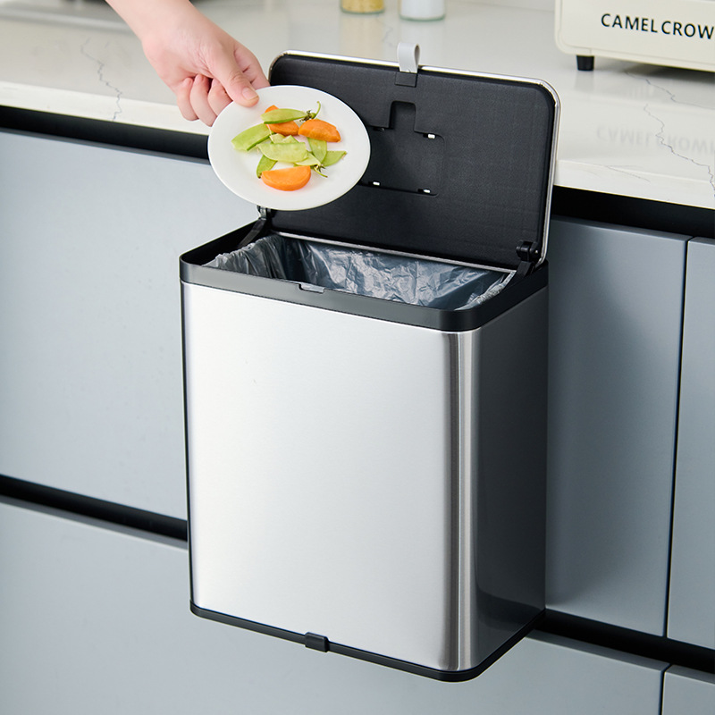 厨房不锈钢壁挂壁垃圾桶滑盖家用轻奢卫生间橱柜门桌面垃圾桶批发