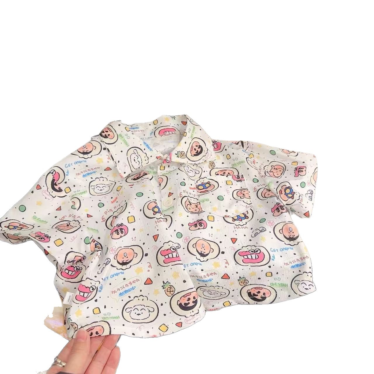 Summer new children's cartoon short-sleeved T-shirt set for boys and girls, short sleeves and shorts, small children's lapel top, 70% Item Picture