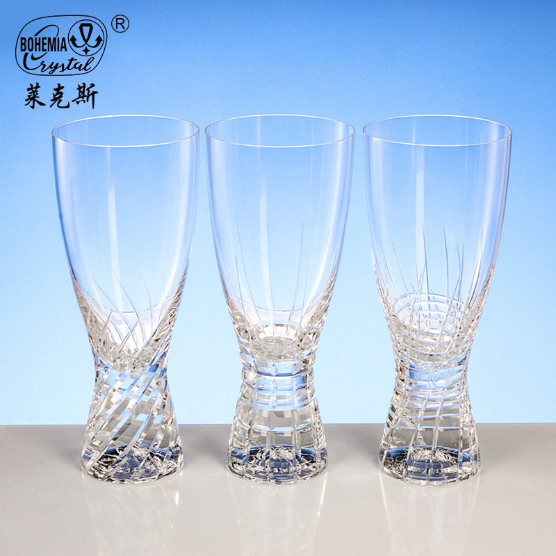 Czech imported Crystalex crystal hand-carved beer mug, simple carved high cup, light luxury classical cup details Picture