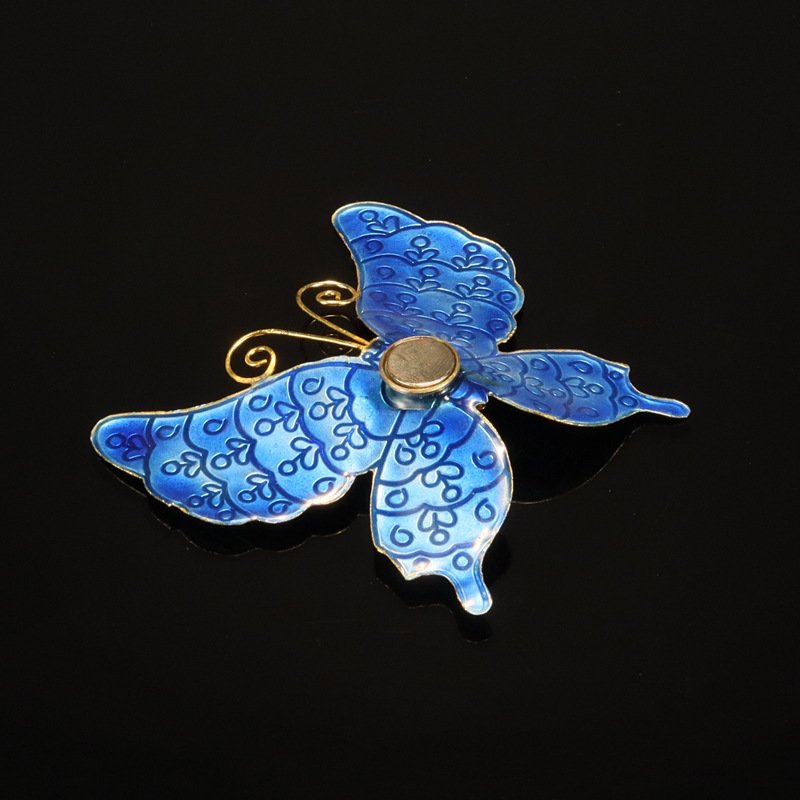 Beijing Cloisonne Chinese Cultural Craft Gift Copper Body Mechanism Enamel silver Blue Butterfly Fridge magnet Specification image
