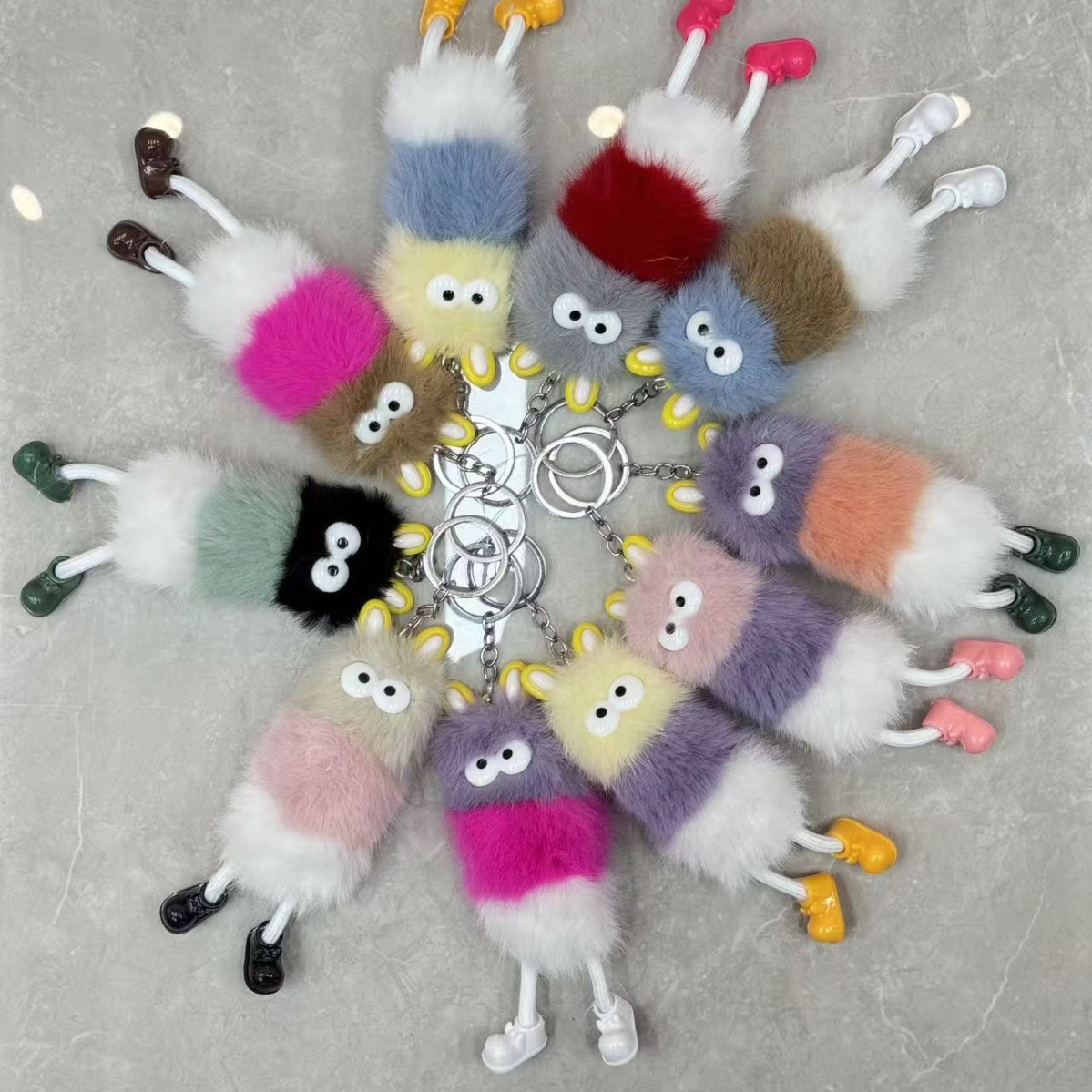 仿狐狸毛煤球包包挂件书包大嘴怪公仔挂饰卡通玩偶汽车钥匙扣毛绒