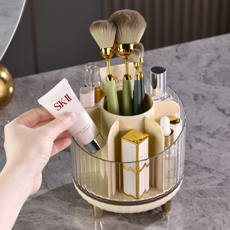 Rotating makeup brush storage box rack, desktop compartmentalized lipstick, eyeshadow, eyebrow brush, makeup table, cosmetics storage bucket details Picture