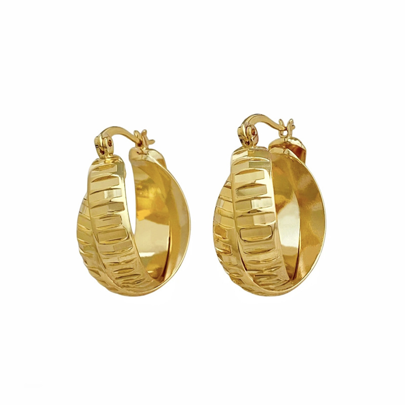 Douyin's best-selling copper gold-plated cross-striped ring ear earrings are versatile, fashionable, and exude an ins style with a high-end touch of silver Item Picture