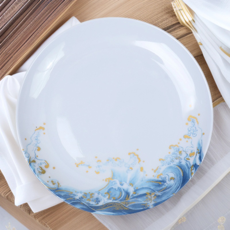 Wholesale of foreign trade Golden Wave melamine tableware round plates, flat plates, plastic dinner plates, Western dinner plates, commercial round plates full figure