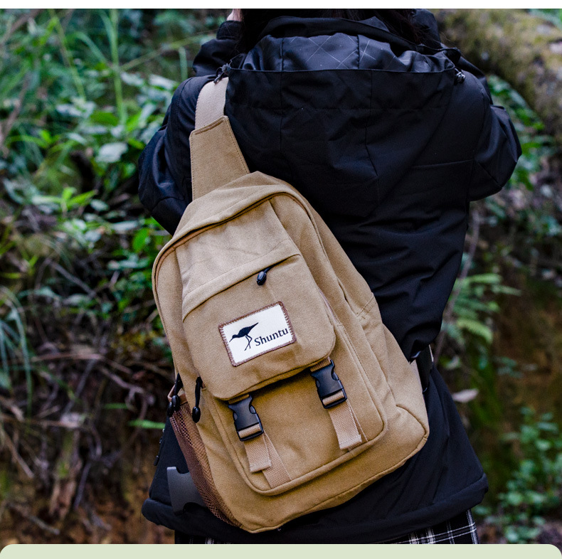 Shengtu Retro large-capacity single-shoulder bag, outdoor casual lightweight backpack, wear-resistant thickened compartment telescope bag details Picture