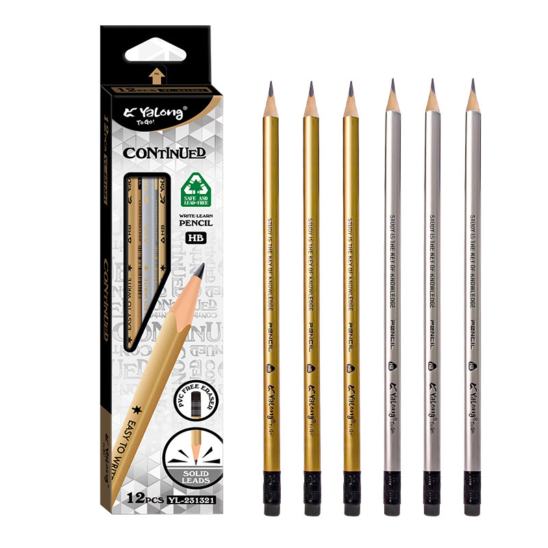 yalong Foreign Trade HB pencils, gold and silver bicolor pens with erasers, children's pencils and student pencils wholesale Item Picture