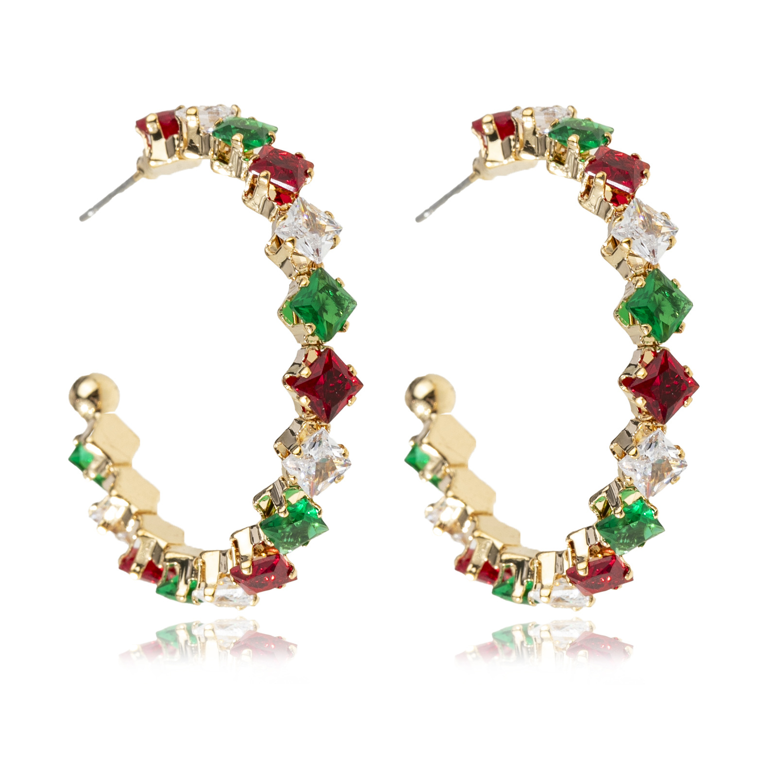 New cross-border colored square zircon round earrings for women, creative, fashionable, individual and shiny ear rings, are selling well on AliExpress